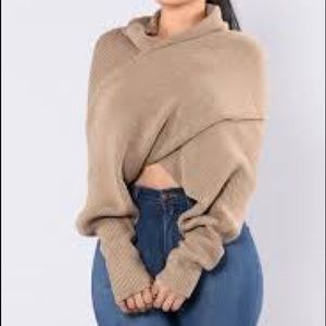 Fashion Nova “Mocha Cross Up Sweater”